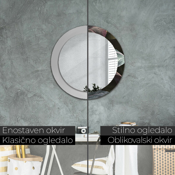 Specchio tondo decoro Foglie tropicali scure