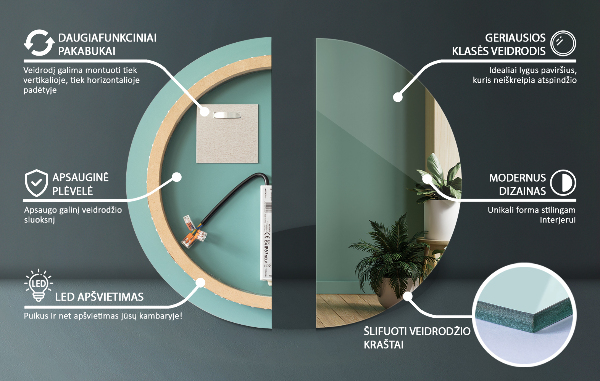 Specchiera bagno rotondo con led fi 80 cm