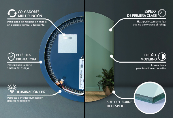 Espejo con cortes especiales LED 70x80 cm