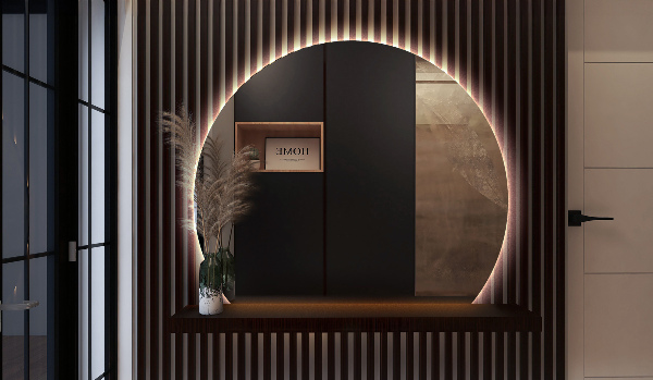 Espejo redondo con un lado cortado LED 84x100 cm