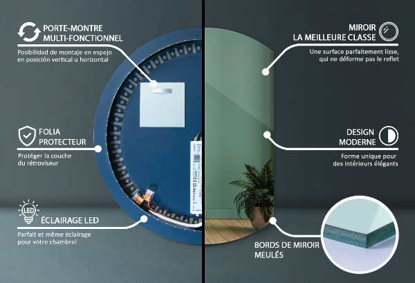 Espejo redondo con un lado cortado LED 84x100 cm
