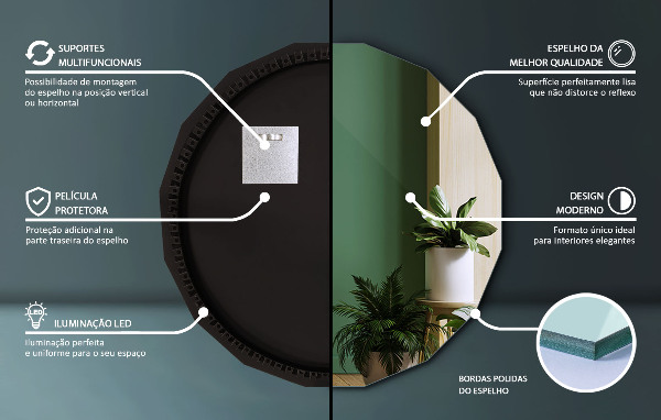 Specchio poligonale LED 50x50 cm