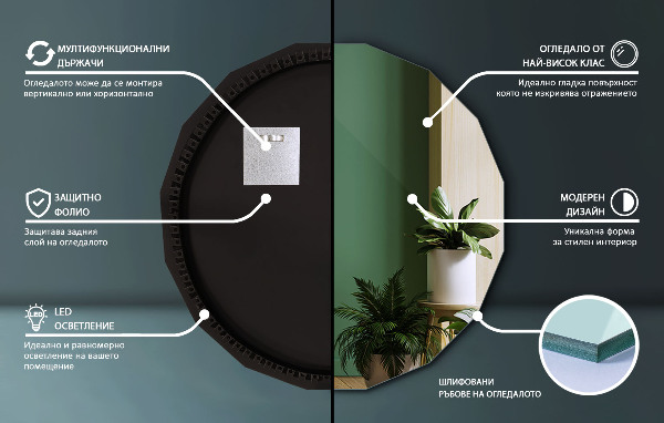 Specchio poligonale LED 80x80 cm