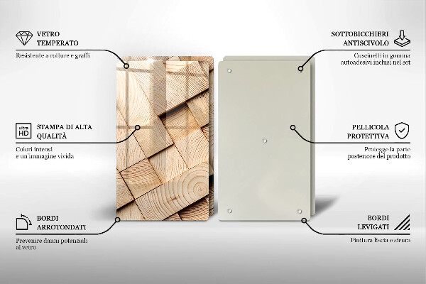 Copri piano cottura in vetro Quadrati di legno