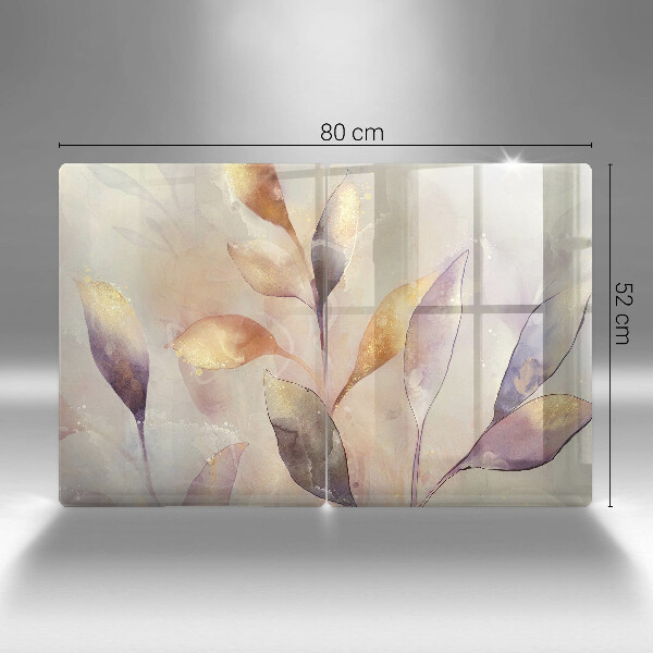 Copri piano cottura in vetro Foglie boho dipinte