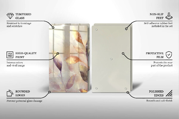 Copri piano cottura in vetro Foglie boho dipinte