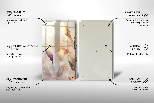 Copri piano cottura in vetro Foglie boho dipinte