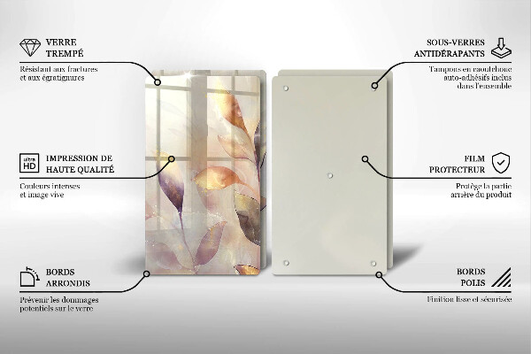 Copri piano cottura in vetro Foglie boho dipinte