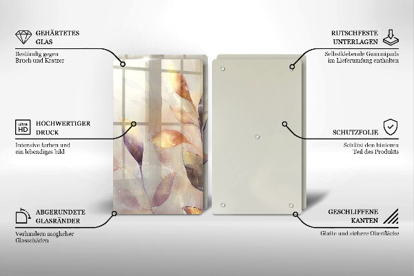 Copri piano cottura in vetro Foglie boho dipinte