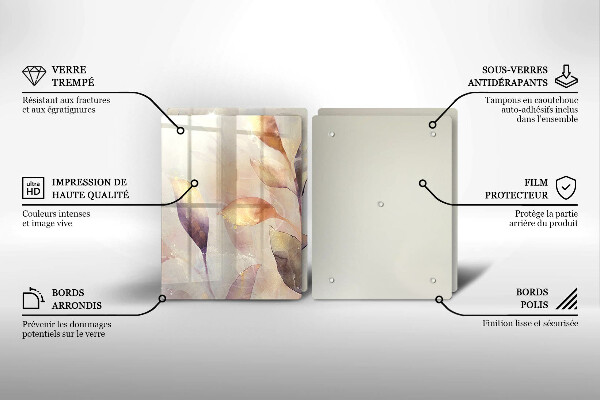 Copri piano cottura in vetro Foglie boho dipinte