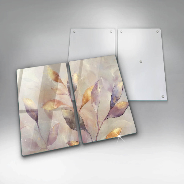 Copri piano cottura in vetro Foglie boho dipinte