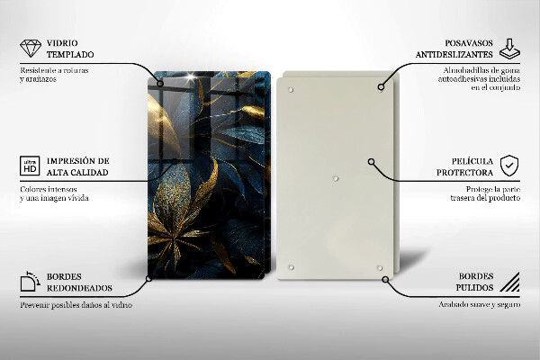 Copri piano cottura in vetro Foglie decorative con oro