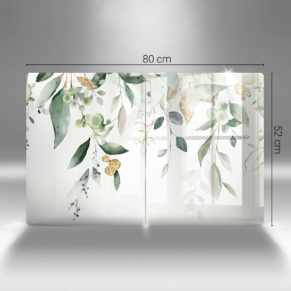 Copri piano cottura in vetro Foglie ad acquerello