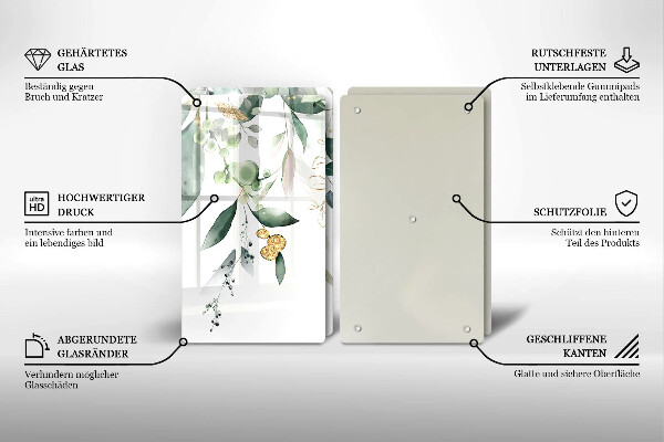 Copri piano cottura in vetro Foglie ad acquerello