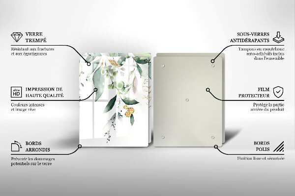 Copri piano cottura in vetro Foglie ad acquerello