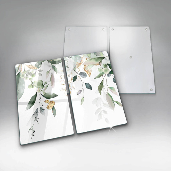 Copri piano cottura in vetro Foglie ad acquerello