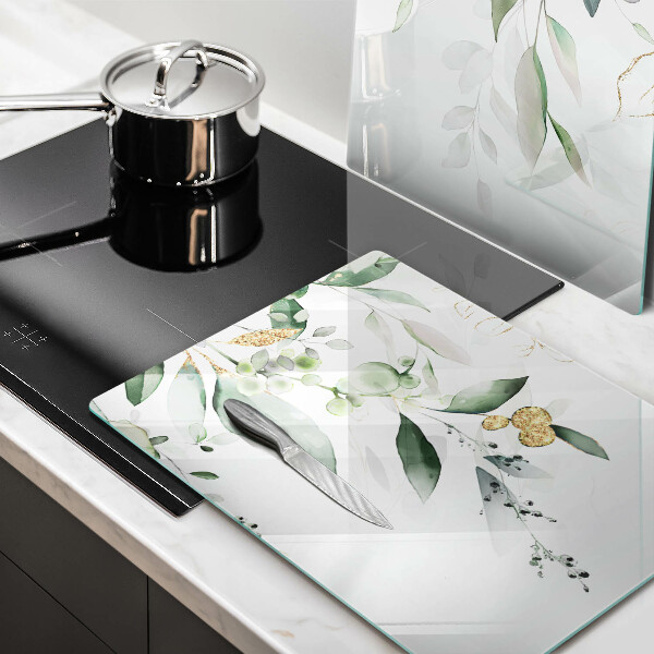Copri piano cottura in vetro Foglie ad acquerello