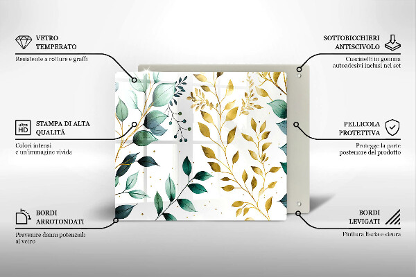 Proteggi piano induzione Foglie verdi e dorate