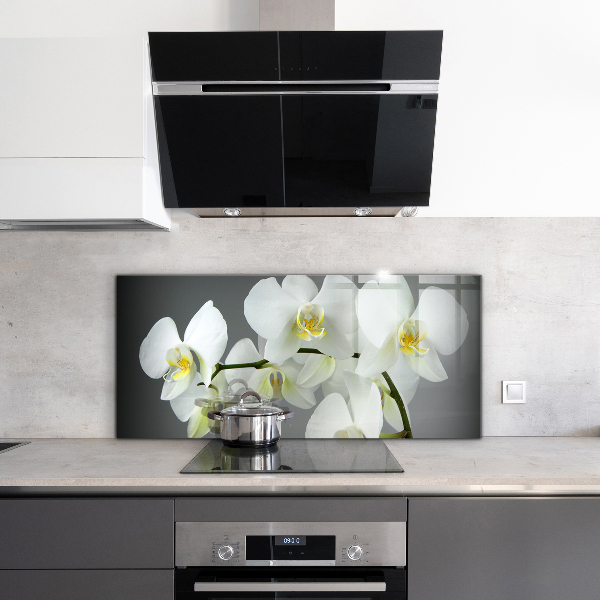 Rivestimento parete cucina Orchidea bianca su sfondo nero