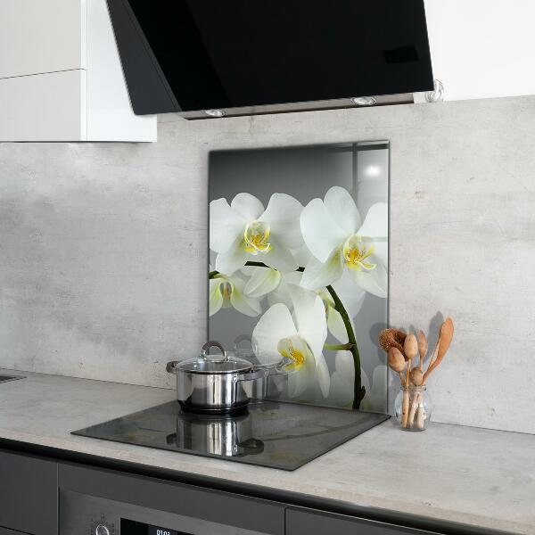 Rivestimento parete cucina Orchidea bianca su sfondo nero