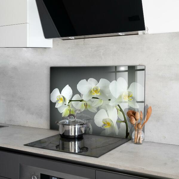 Rivestimento parete cucina Orchidea bianca su sfondo nero