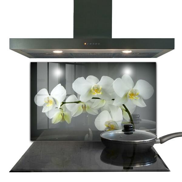 Rivestimento parete cucina Orchidea bianca su sfondo nero