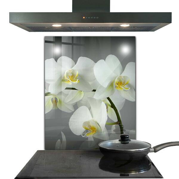 Rivestimento parete cucina Orchidea bianca su sfondo nero