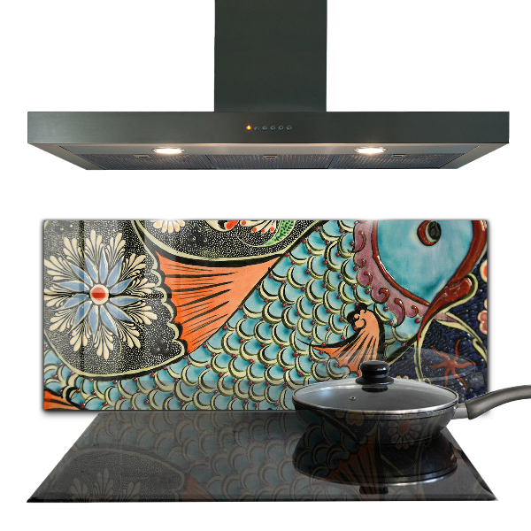 Pannello paraschizzi cucina Mosaico pesce ceramica vintage