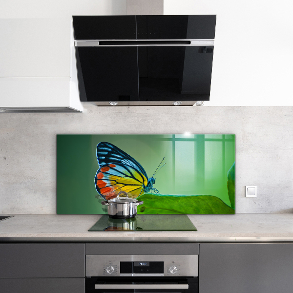 Pannello paraschizzi cucina Farfalla appoggiata su una foglia