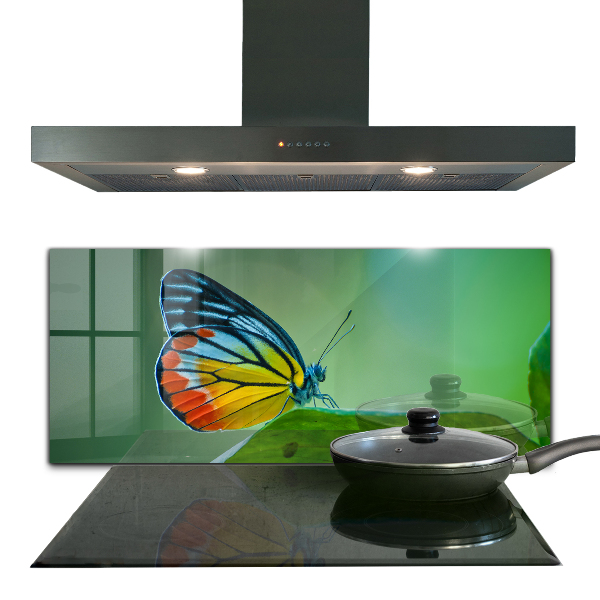 Pannello paraschizzi cucina Farfalla appoggiata su una foglia