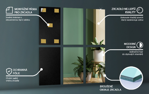 Specchio piastrelle 6 pz 30x16 cm