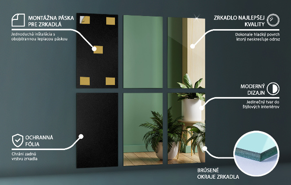 Piastrelle specchio adesive 6 pz 30x20 cm