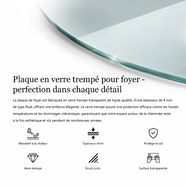 Lastra in vetro per caminetto fi50 cm