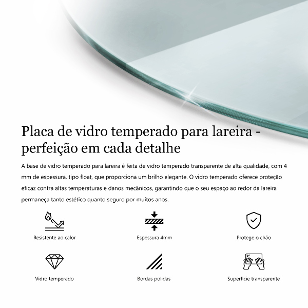 Lastra in vetro per caminetto fi70 cm