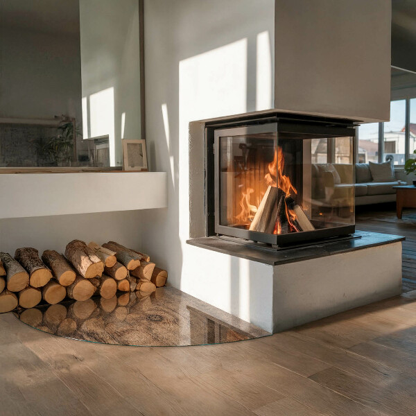 Vetro sotto il camino Motivo in legno naturale