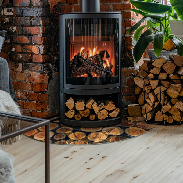 Vetro sotto il camino Scatola con legno tagliato