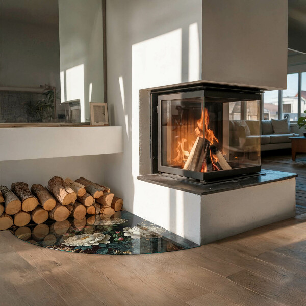 Vetro sotto il camino Motivo floreale con farfalle