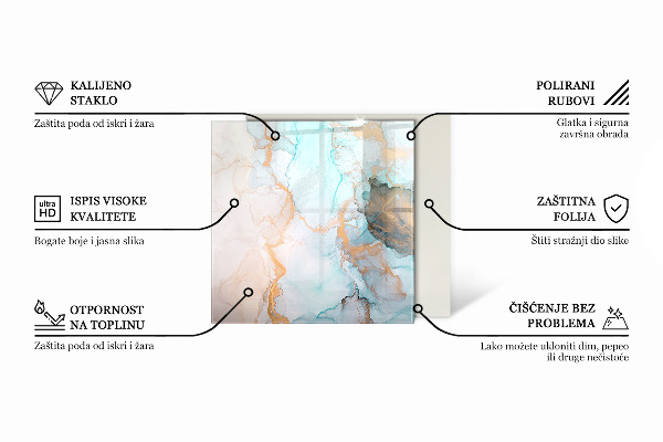 Quadrata vetro sotto stufa Motivo marmoreo con venature