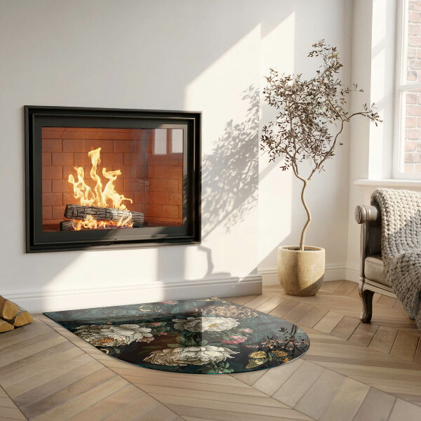 Lastra in vetro per caminetto Motivo floreale con farfalle