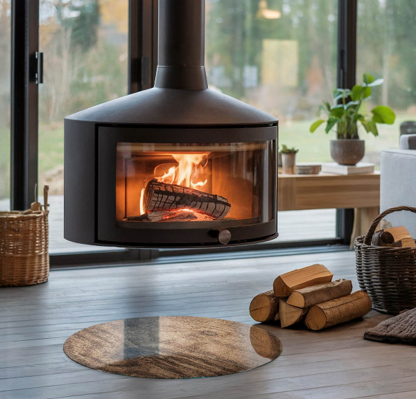 Rotonda vetro sotto stufa Motivo in legno naturale