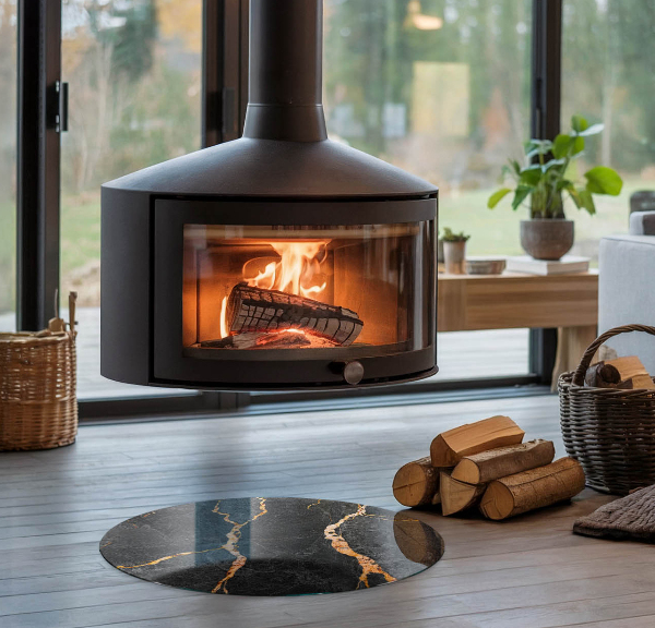 Rotonda vetro sotto stufa Marmo elegante con venature