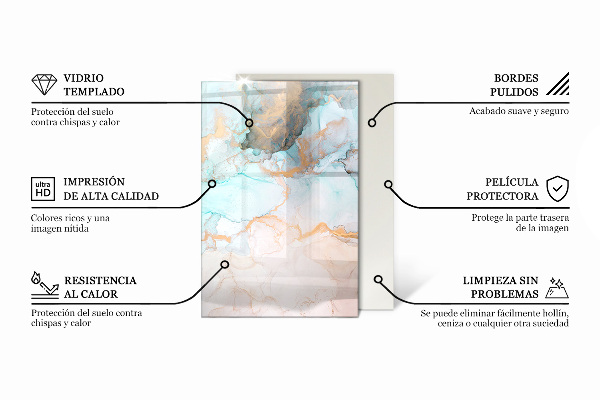 Rettangolare vetro sotto stufa Elegante motivo in marmo