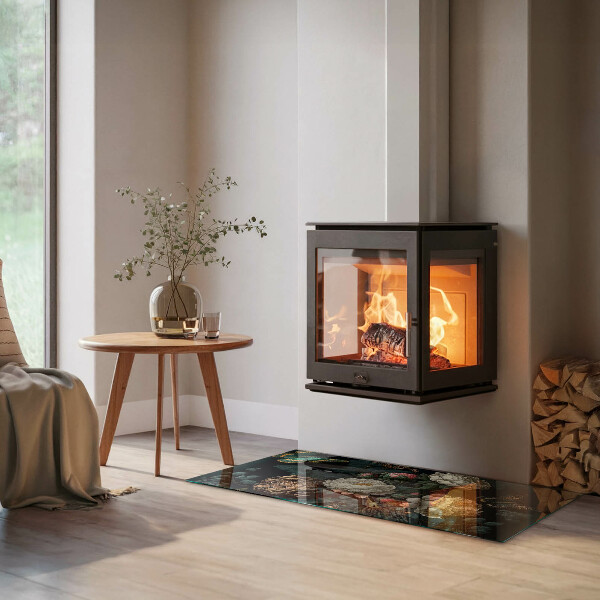 Rettangolare vetro sotto stufa Motivo floreale con farfalle