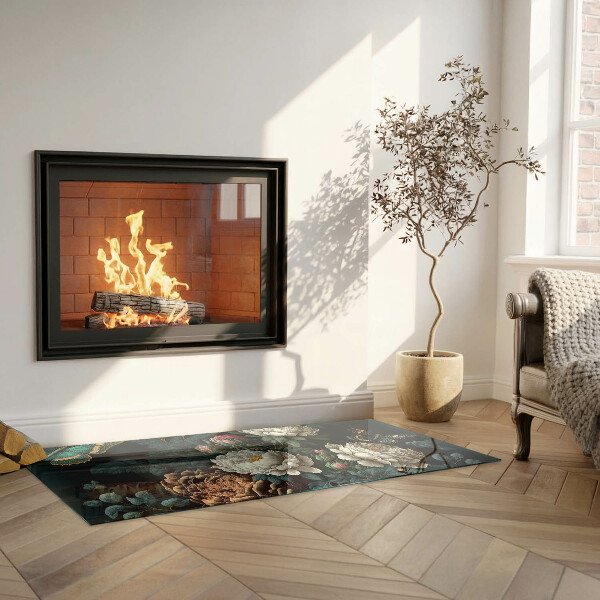 Rettangolare vetro sotto stufa Motivo floreale con farfalle