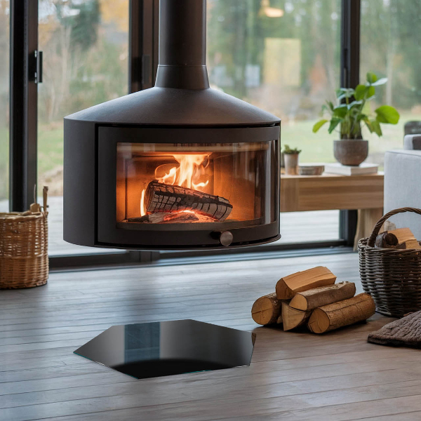 Esagonale vetro sotto stufa Colore Nero