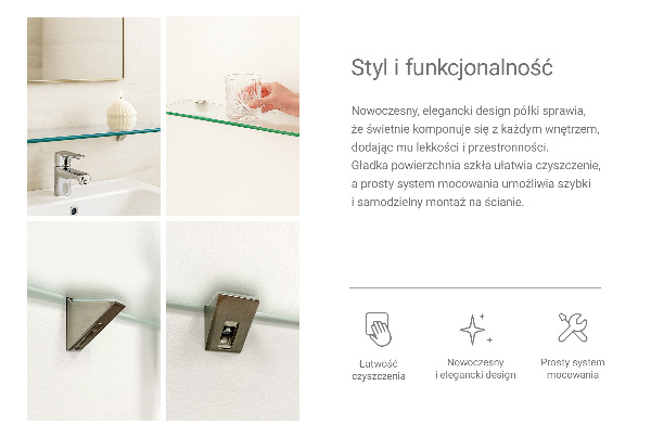 Traslucida mensola da bagno in vetro 90x13 cm