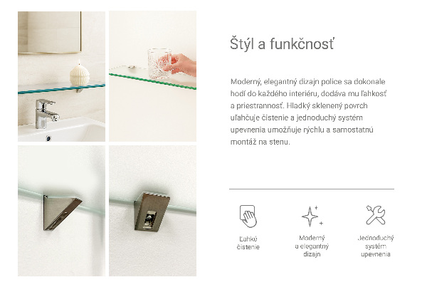 Traslucida mensola da bagno in vetro 40x13 cm
