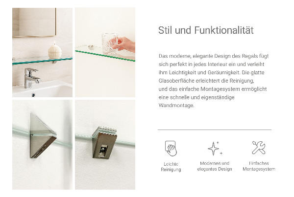 Mensola fluttuante in vetro 40x13 cm