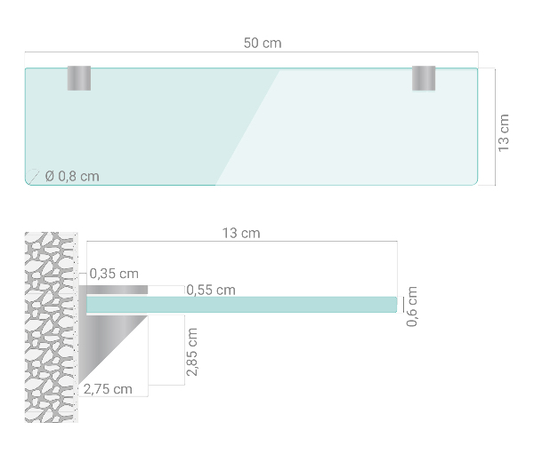 Mensola fluttuante in vetro 50x13 cm