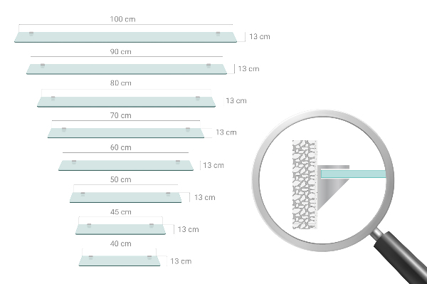 Mensola fluttuante in vetro 70x13 cm